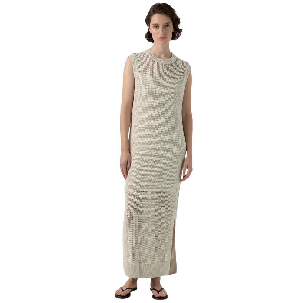 Spendid Cotton Mesh Maxi Dress Size MEDIUM Open Knit Cream Crochet Boho